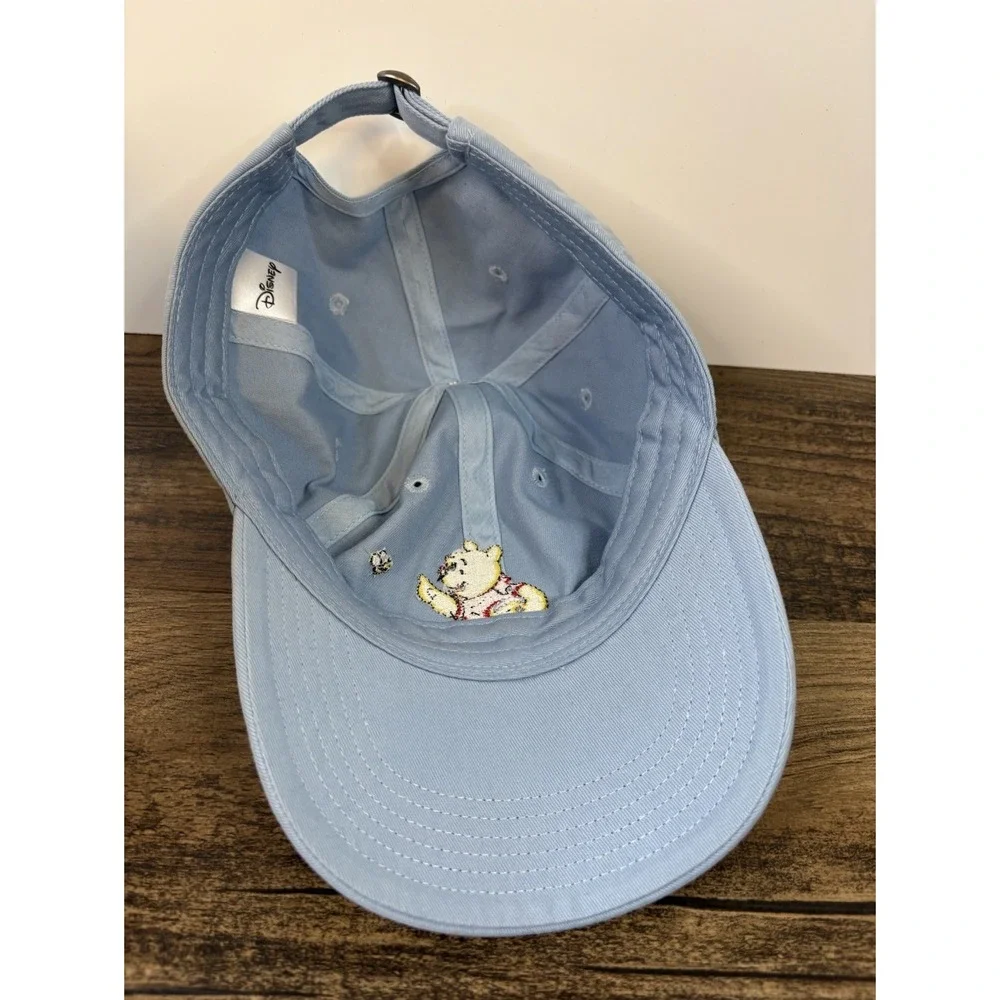 Vintage Winnie the Pooh Hat Embroidered Disney Cap Hat Light Blue Strap Back